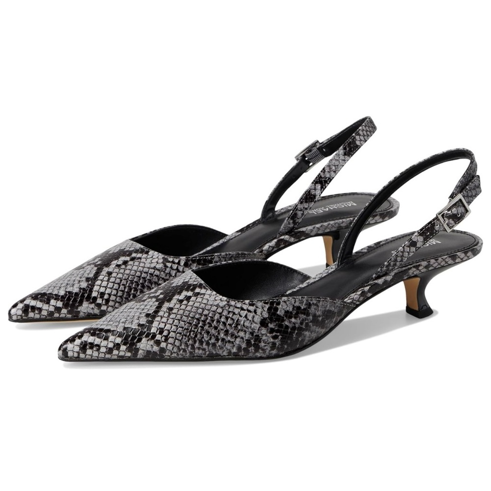 Michael Kors Luna Kitten Heel Slingback Pointed Toe Snake Print Leather Pumps